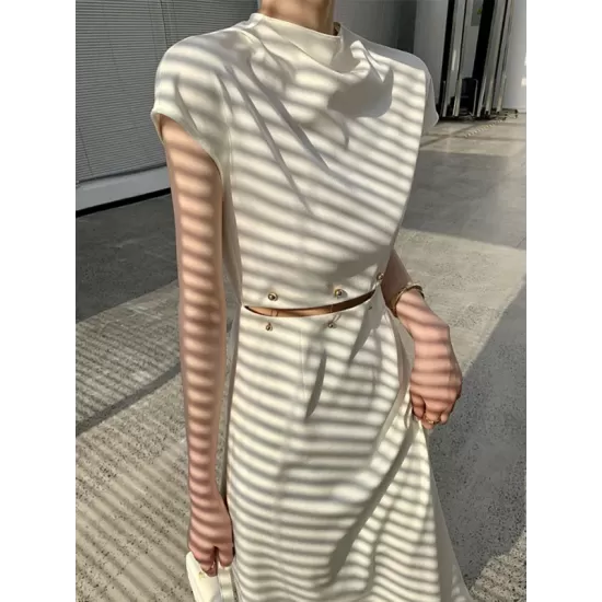 Detachable Hollow Split-Joint A-Line High Waisted Mock Neck Midi Dresses Detachable Hollow Split-Joint A-Line High Waisted Mock Neck Midi Dresses