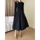 Elasticity Hollow Solid Color Split-Joint A-Line Long Sleeves Round-Neck Midi Dresses Elasticity Hollow Solid Color Split-Joint A-Line Long Sleeves Round-Neck Midi Dresses