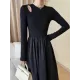 Elasticity Hollow Solid Color Split-Joint A-Line Long Sleeves Round-Neck Midi Dresses Elasticity Hollow Solid Color Split-Joint A-Line Long Sleeves Round-Neck Midi Dresses