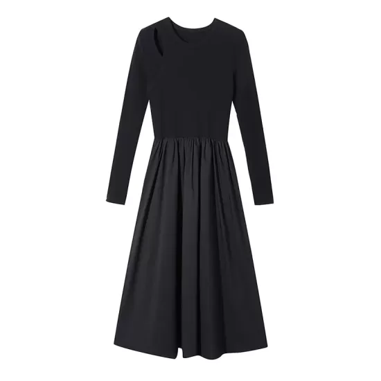 Elasticity Hollow Solid Color Split-Joint A-Line Long Sleeves Round-Neck Midi Dresses Elasticity Hollow Solid Color Split-Joint A-Line Long Sleeves Round-Neck Midi Dresses