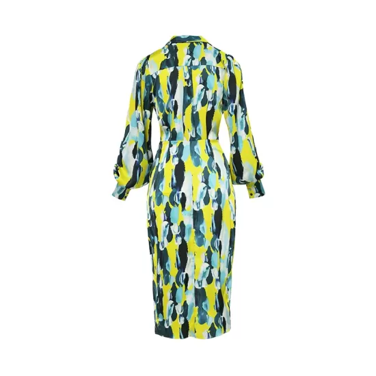 Asymmetric Pleated Printed Split-Joint High Waisted Long Sleeves Deep V-Neck Midi Dresses Asymmetric Pleated Printed Split-Joint High Waisted Long Sleeves Deep V-Neck Midi Dresses