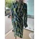 Asymmetric Pleated Printed Split-Joint High Waisted Long Sleeves Deep V-Neck Midi Dresses Asymmetric Pleated Printed Split-Joint High Waisted Long Sleeves Deep V-Neck Midi Dresses