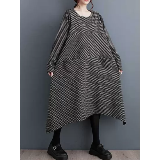 Pockets Printed Split-Joint Split-Side Long Sleeves Loose Round-Neck Midi Dresses Pockets Printed Split-Joint Split-Side Long Sleeves Loose Round-Neck Midi Dresses