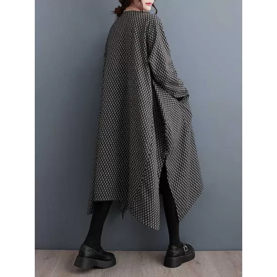 Pockets Printed Split-Joint Split-Side Long Sleeves Loose Round-Neck Midi Dresses Pockets Printed Split-Joint Split-Side Long Sleeves Loose Round-Neck Midi Dresses
