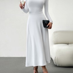 Solid Color Tied Waist A-Line High Waisted U-Neck Midi Dresses