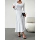 Solid Color Tied Waist A-Line High Waisted U-Neck Midi Dresses Solid Color Tied Waist A-Line High Waisted U-Neck Midi Dresses