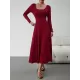 Solid Color Tied Waist A-Line High Waisted U-Neck Midi Dresses Solid Color Tied Waist A-Line High Waisted U-Neck Midi Dresses