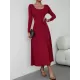 Solid Color Tied Waist A-Line High Waisted U-Neck Midi Dresses Solid Color Tied Waist A-Line High Waisted U-Neck Midi Dresses