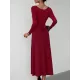 Solid Color Tied Waist A-Line High Waisted U-Neck Midi Dresses Solid Color Tied Waist A-Line High Waisted U-Neck Midi Dresses