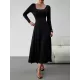 Solid Color Tied Waist A-Line High Waisted U-Neck Midi Dresses Solid Color Tied Waist A-Line High Waisted U-Neck Midi Dresses
