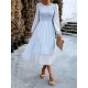 Elasticity Jacquard Solid Color Split-Joint A-Line Bishop Sleeve Round-Neck Midi Dresses Elasticity Jacquard Solid Color Split-Joint A-Line Bishop Sleeve Round-Neck Midi Dresses