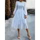 Elasticity Jacquard Solid Color Split-Joint A-Line Bishop Sleeve Round-Neck Midi Dresses Elasticity Jacquard Solid Color Split-Joint A-Line Bishop Sleeve Round-Neck Midi Dresses