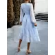 Elasticity Jacquard Solid Color Split-Joint A-Line Bishop Sleeve Round-Neck Midi Dresses Elasticity Jacquard Solid Color Split-Joint A-Line Bishop Sleeve Round-Neck Midi Dresses