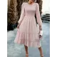Elasticity Jacquard Solid Color Split-Joint A-Line Bishop Sleeve Round-Neck Midi Dresses Elasticity Jacquard Solid Color Split-Joint A-Line Bishop Sleeve Round-Neck Midi Dresses