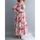 Flower Print Split-Joint Long Sleeves Loose Round-Neck Midi Dresses Flower Print Split-Joint Long Sleeves Loose Round-Neck Midi Dresses