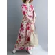 Flower Print Split-Joint Long Sleeves Loose Round-Neck Midi Dresses Flower Print Split-Joint Long Sleeves Loose Round-Neck Midi Dresses