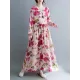 Flower Print Split-Joint Long Sleeves Loose Round-Neck Midi Dresses Flower Print Split-Joint Long Sleeves Loose Round-Neck Midi Dresses