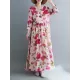Flower Print Split-Joint Long Sleeves Loose Round-Neck Midi Dresses Flower Print Split-Joint Long Sleeves Loose Round-Neck Midi Dresses