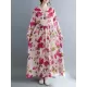 Flower Print Split-Joint Long Sleeves Loose Round-Neck Midi Dresses Flower Print Split-Joint Long Sleeves Loose Round-Neck Midi Dresses
