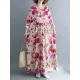 Flower Print Split-Joint Long Sleeves Loose Round-Neck Midi Dresses Flower Print Split-Joint Long Sleeves Loose Round-Neck Midi Dresses