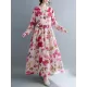 Flower Print Split-Joint Long Sleeves Loose Round-Neck Midi Dresses Flower Print Split-Joint Long Sleeves Loose Round-Neck Midi Dresses