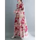 Flower Print Split-Joint Long Sleeves Loose Round-Neck Midi Dresses Flower Print Split-Joint Long Sleeves Loose Round-Neck Midi Dresses