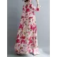 Flower Print Split-Joint Long Sleeves Loose Round-Neck Midi Dresses Flower Print Split-Joint Long Sleeves Loose Round-Neck Midi Dresses