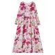 Flower Print Split-Joint Long Sleeves Loose Round-Neck Midi Dresses Flower Print Split-Joint Long Sleeves Loose Round-Neck Midi Dresses