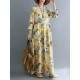 Flower Print Split-Joint Long Sleeves Loose Round-Neck Midi Dresses Flower Print Split-Joint Long Sleeves Loose Round-Neck Midi Dresses