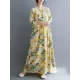 Flower Print Split-Joint Long Sleeves Loose Round-Neck Midi Dresses Flower Print Split-Joint Long Sleeves Loose Round-Neck Midi Dresses