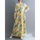 Flower Print Split-Joint Long Sleeves Loose Round-Neck Midi Dresses Flower Print Split-Joint Long Sleeves Loose Round-Neck Midi Dresses