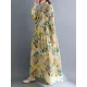 Flower Print Split-Joint Long Sleeves Loose Round-Neck Midi Dresses Flower Print Split-Joint Long Sleeves Loose Round-Neck Midi Dresses