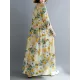 Flower Print Split-Joint Long Sleeves Loose Round-Neck Midi Dresses Flower Print Split-Joint Long Sleeves Loose Round-Neck Midi Dresses