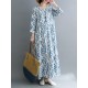 Flower Print Split-Joint Long Sleeves Loose Round-Neck Midi Dresses Flower Print Split-Joint Long Sleeves Loose Round-Neck Midi Dresses