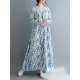 Flower Print Split-Joint Long Sleeves Loose Round-Neck Midi Dresses Flower Print Split-Joint Long Sleeves Loose Round-Neck Midi Dresses