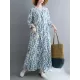 Flower Print Split-Joint Long Sleeves Loose Round-Neck Midi Dresses Flower Print Split-Joint Long Sleeves Loose Round-Neck Midi Dresses