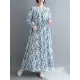 Flower Print Split-Joint Long Sleeves Loose Round-Neck Midi Dresses Flower Print Split-Joint Long Sleeves Loose Round-Neck Midi Dresses