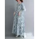 Flower Print Split-Joint Long Sleeves Loose Round-Neck Midi Dresses Flower Print Split-Joint Long Sleeves Loose Round-Neck Midi Dresses