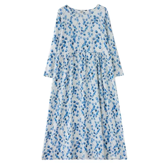 Flower Print Split-Joint Long Sleeves Loose Round-Neck Midi Dresses Flower Print Split-Joint Long Sleeves Loose Round-Neck Midi Dresses