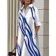 Loose Three-Quarter Sleeves Buttoned Striped Lapel Collar Midi Dresses Loose Three-Quarter Sleeves Buttoned Striped Lapel Collar Midi Dresses