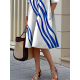 Loose Three-Quarter Sleeves Buttoned Striped Lapel Collar Midi Dresses Loose Three-Quarter Sleeves Buttoned Striped Lapel Collar Midi Dresses
