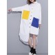 Long Sleeves Loose Asymmetric Buttoned Contrast Color Pockets Lapel Midi Dresses Shirt Dress Long Sleeves Loose Asymmetric Buttoned Contrast Color Pockets Lapel Midi Dresses Shirt Dress