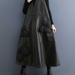 Flower-Embellished Split-Joint A-Line Loose V-Neck Midi Dresses