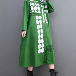 Asymmetric Buttoned Polka-Dot A-Line Long Sleeves Lapel Midi Dresses