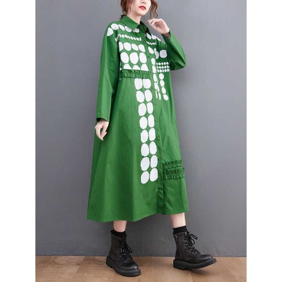 Asymmetric Buttoned Polka-Dot A-Line Long Sleeves Lapel Midi Dresses Asymmetric Buttoned Polka-Dot A-Line Long Sleeves Lapel Midi Dresses