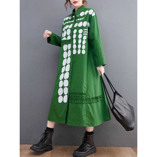 Asymmetric Buttoned Polka-Dot A-Line Long Sleeves Lapel Midi Dresses Asymmetric Buttoned Polka-Dot A-Line Long Sleeves Lapel Midi Dresses