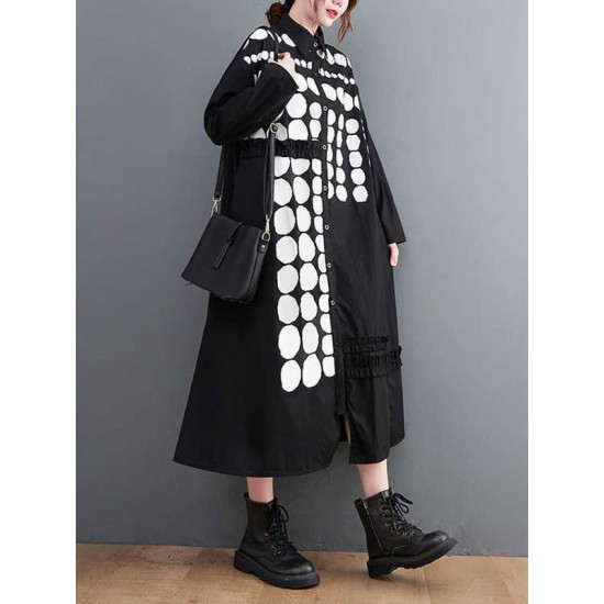 Asymmetric Buttoned Polka-Dot A-Line Long Sleeves Lapel Midi Dresses Asymmetric Buttoned Polka-Dot A-Line Long Sleeves Lapel Midi Dresses
