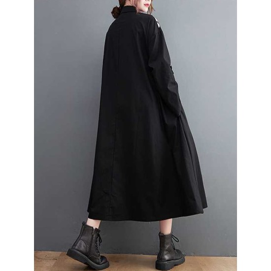 Asymmetric Buttoned Polka-Dot A-Line Long Sleeves Lapel Midi Dresses Asymmetric Buttoned Polka-Dot A-Line Long Sleeves Lapel Midi Dresses