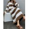 Striped Long Sleeves Loose V-Neck Midi Dresses Knit Dresses