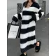 Striped Long Sleeves Loose V-Neck Midi Dresses Knit Dresses Striped Long Sleeves Loose V-Neck Midi Dresses Knit Dresses